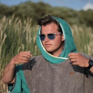 Surf Poncho Adult James Green Hooded Towel 100 % Cotton Swim Parka Changing Robe Adult Gift for Surfer Poncho for Man Christmas gift for him