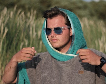 Surf Poncho Erwachsene James Green Kapuzenhandtuch 100 % Baumwolle Schwimmparka Wickelrobe Erwachsene Geschenk für Surfer Poncho für Mann