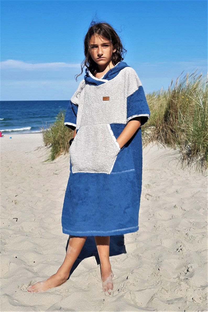 Surf Towel Poncho Blue Stars Hooded Towel 100 Cotton Swim Parka Kids