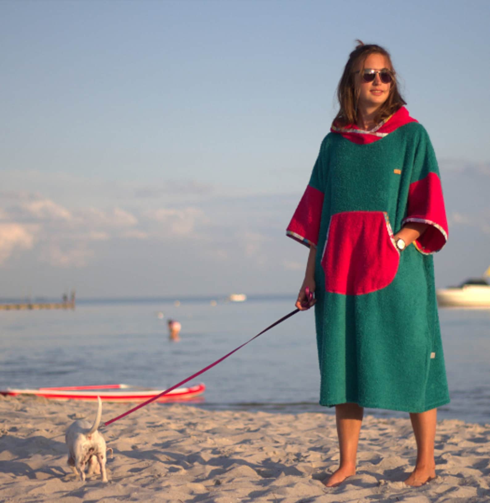 Poncho Pool Robe Surf Poncho Green Energy for Adult and Kids - Hooded Towel - Swim Parka ...