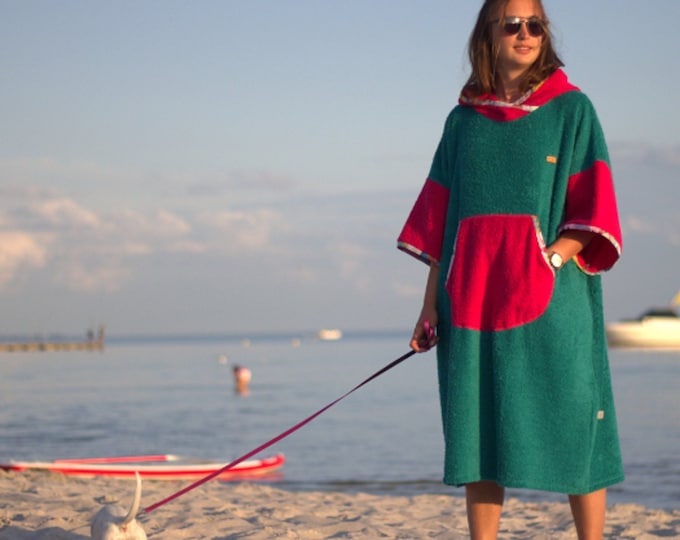 Surf Poncho Green Energy for Adult and Kids - Hooded Towel - Swim Parka - Gift for Surfer - Pool Poncho - Changing Robe - Gift for Mom