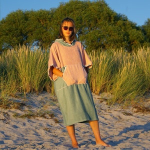 Beach Poncho Green Sage Surf Poncho 100 % Cotton Swim Parka Female Changing Robe Adult Gift for Surfer Poncho for Woman, Mothers Day Gift
