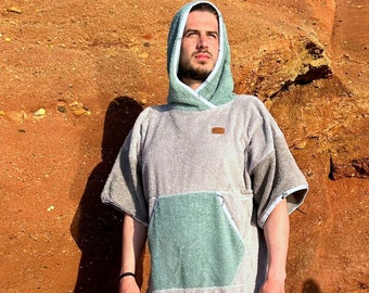 Poncho de surf de algodón hecho a mano - bata cambiante de playa ecológica, poncho de surf de algodón hecho a mano - toalla cambiante acogedora para surfistas