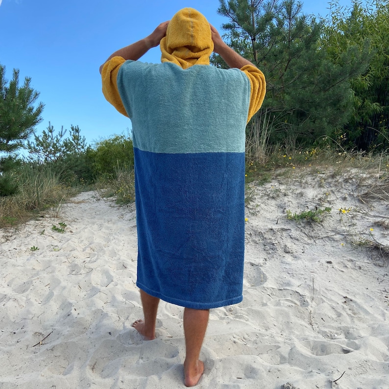 Changing Robe Adult California Hooded Towel 100 % Cotton Surf Poncho Swim Parka Kids Gift for Surfer Poncho for Man Cotton Towel Hooded Robe zdjęcie 5