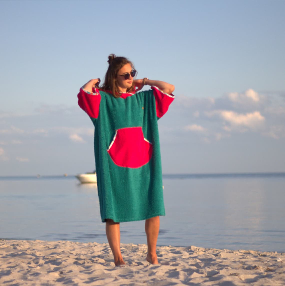 Poncho Pool Robe Surf Poncho Green Energy for Adult and Kids - Hooded Towel - Swim Parka ...