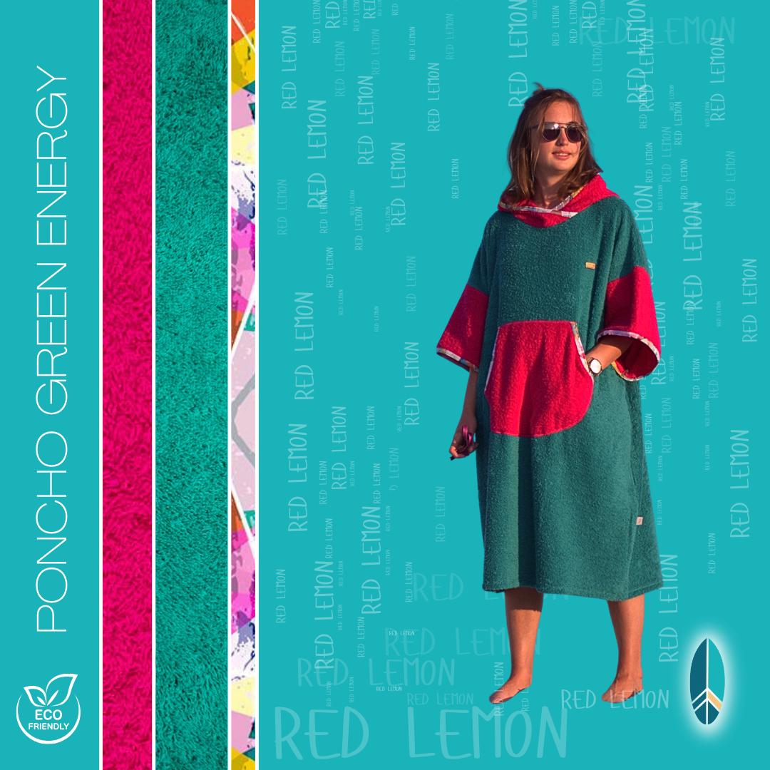 Poncho Pool Robe Surf Poncho Green Energy for Adult and Kids - Hooded Towel - Swim Parka ...