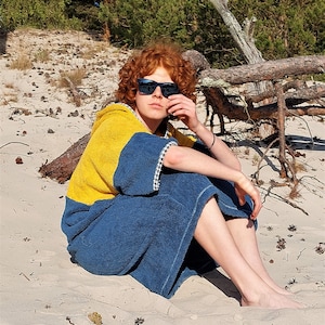 Cotton Terry Beach Poncho Blue Lagoon for Adult and Children - Perfect Gift for Surfers