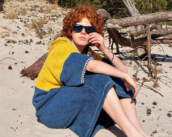 Cotton Terry Beach Poncho: Blue Lagoon Surf Changing Robe