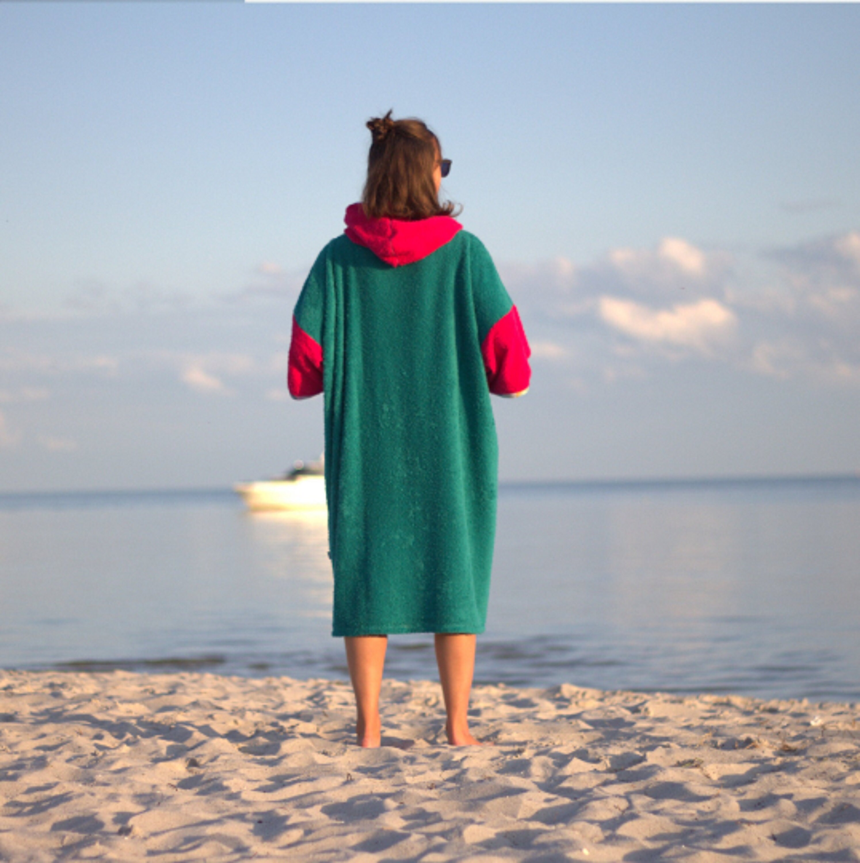 Poncho Pool Robe Surf Poncho Green Energy for Adult and Kids - Hooded Towel - Swim Parka ...