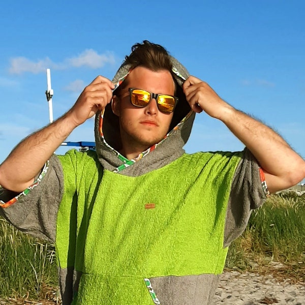 Surf Poncho Adult Green Mexico - The Perfect Hooded Towel and Changing Robe for Surfers, many sizes