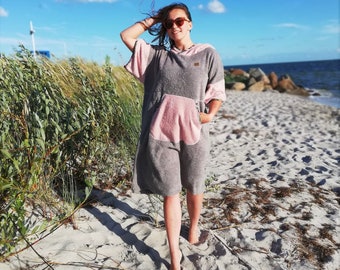 Poncho à langer femme | Cape de bain rose coupe-vent | Poncho de surf femme | Parka de bain 100 % coton | Peignoir à langer femme | Cadeau pour surfeur