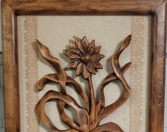 Hand Carved, Custom-Made, Framed Sunflower Wooden Wall Art by Wood-Tis-Tic Original Handmade Designs