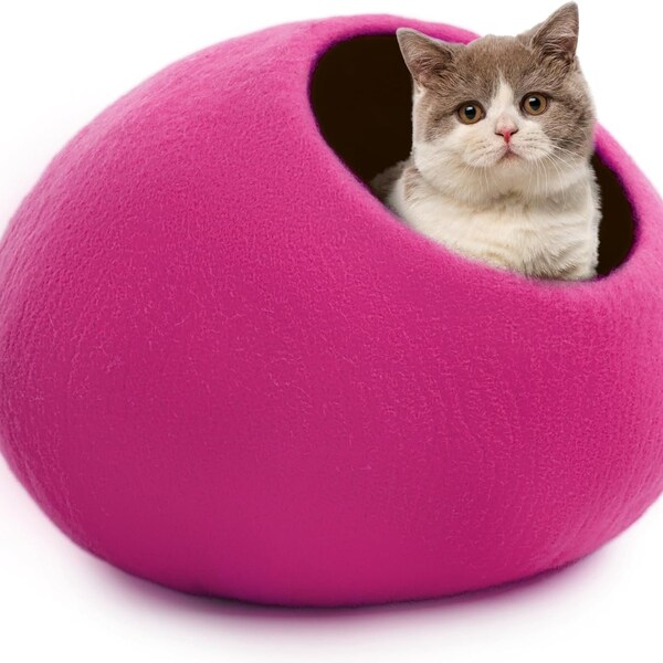 Woolygon Premium Wool Cat Cave Bed - Felt Cat Cave Handmade from 100% Merino Wool, Eco-Friendly Felt Cat Bed for Indoor Cats and Kittens