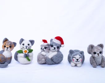 Natural Cat Needle Felting Kit: 5-Piece Kitten Collection