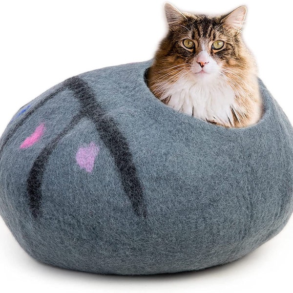 Woolygon - Cats of The Wild Series - Wool Cat Cave Bed Handcrafted from 100% Merino Wool, Eco-Friendly Felt Cat Cave for Indoor Cats and...