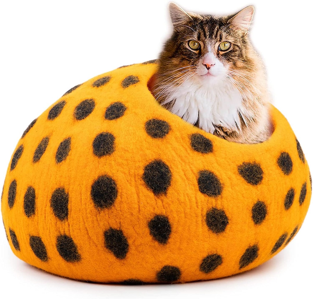 Whisker Oasis Woolygon Felt Cat Bed Cave Handcrafted Kitten Caves for