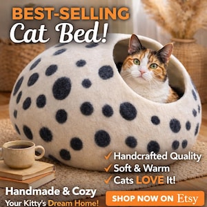 Handmade Felt Wool Cat Cave  : Cozy Kitty Cocoon Bed (Medium Size)