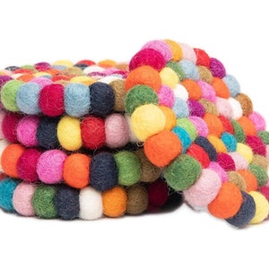 Round Felt Coasters - Multi-Color Set of 5 - 100% Merino Wool - Water-Wicking, Stain-Resistant, Absorbent