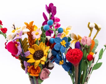 Handmade Felt Flower Bouquet  Colorful Wool Blooms, Long-Lasting Eco-Friendly Décor