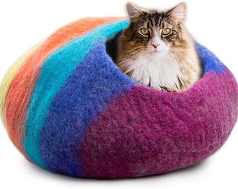 Woolygon - Cats of The Wild Series - Wool Cat Cave Bed Handcrafted from 100% Merino Wool, Eco-Friendly Felt Cat Cave for Indoor Cats and