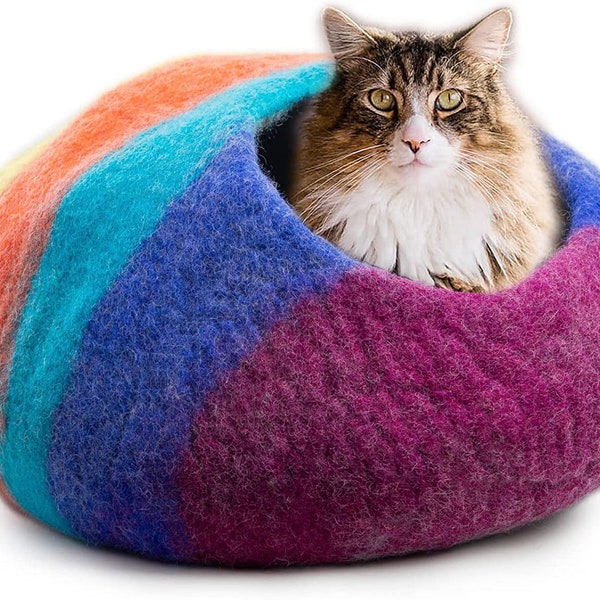 Woolygon - Cats of The Wild Series - Wool Cat Cave Bed Handcrafted from 100% Merino Wool, Eco-Friendly Felt Cat Cave for Indoor Cats and...