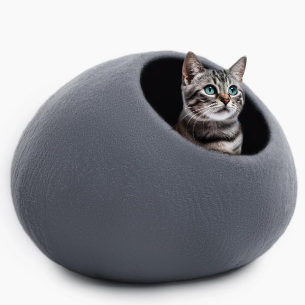 Woolygon Premium Wool Cat Cave Bed - Felt Cat Cave Handmade from 100% Merino Wool, Eco-Friendly Felt Cat Bed for Indoor Cats and Kittens