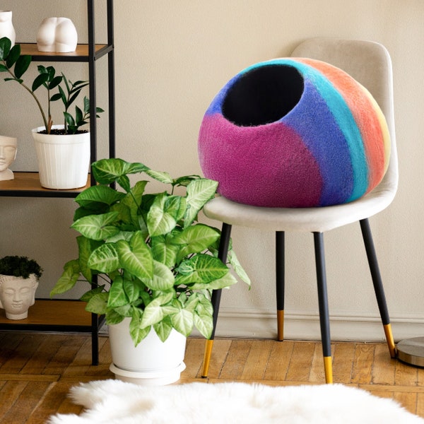 Woolygon - Cats of The Wild Series - Wool Cat Cave Bed Handcrafted from 100% Merino Wool, Eco-Friendly Felt Cat Cave for Indoor Cats