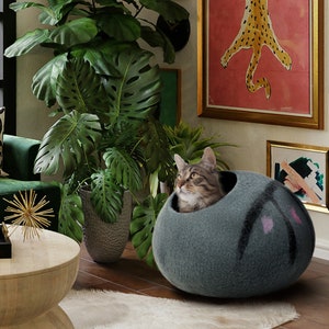 Felt Cat Cave  Feline Refuge - Handcrafted Wool Cat Cave Hideaway - Magical Pet Sanctuary - Cozy Kitty Nest - Whimsical Felted Cat Bed