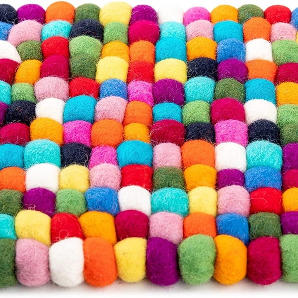 Square-multicolor Woolygon Trivet, Pot Mat, Pot Holder Heat Resistant Durable Round Felt Design Hand-Felted in Nepal