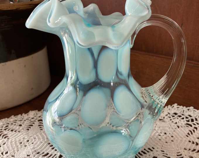 Fenton Art Glass Blue Opalescent Coin Dot Pitcher - Etsy