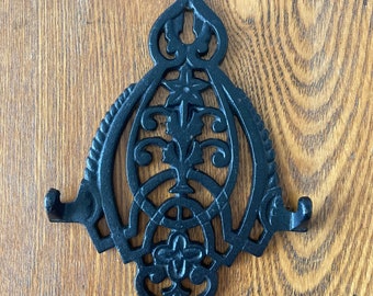 Vintage Cast Iron Wall Hanging Key Holder with Two Hooks.