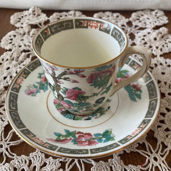Vintage Colclough China Demitasse Teacup and Saucer with Indian Tree Design, Made in Longton, England