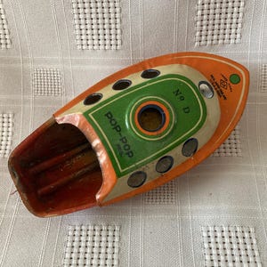 Vintage C.K. Toys Tin Pop-Pop Candle Boat - Original Box