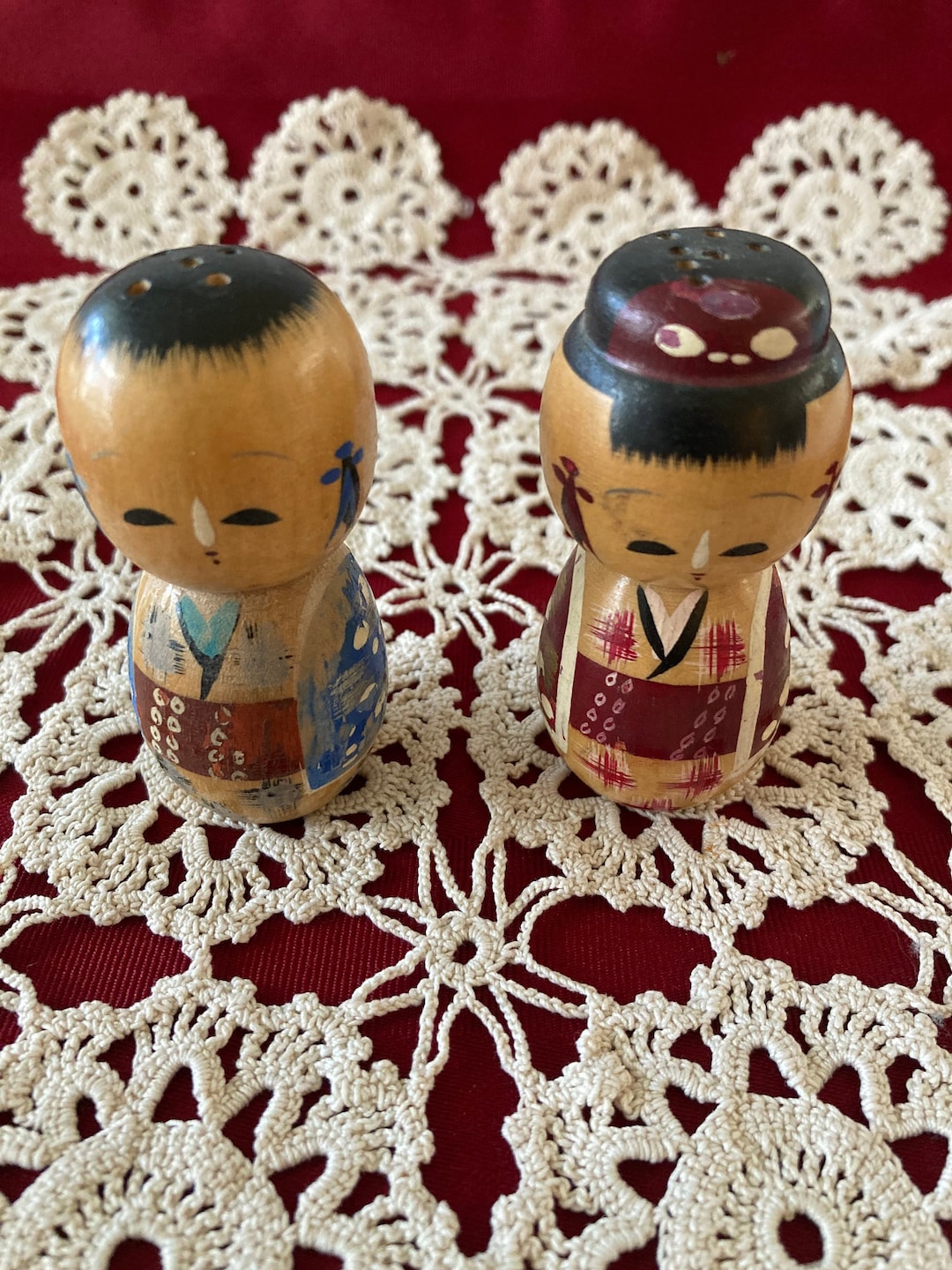 Vintage Wooden Japanese Kokeshi Doll Hand Painted Salt and Etsy