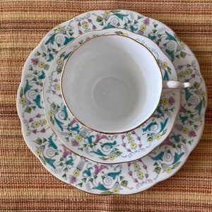 Vintage Roslyn Fine Bone China Trio: Ravenna Floral Teacup Set