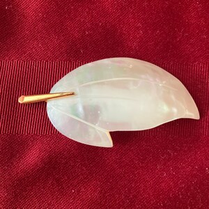 Vintage Mother of Pearl Leave Brooch with Gold Tone Stem, Made in Western Germany