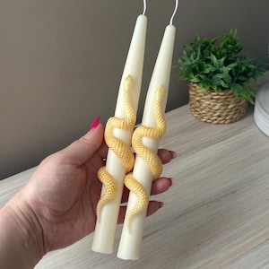Snake 2 PC Taper Candles – Gothic Decor, Witchy Home Accents, Taper Candle Set, Curvy Snake Candle Gift for Halloween- Mystical Decor