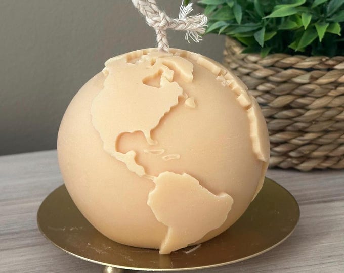World Globe Candle, Handmade Soy Wax Decor, Travel Lover Gift