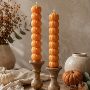 Stacked Pumpkin Soy 1pc Candle | Luxury Fall Decor | Thanksgiving Centerpiece | Cozy Autumn Home | Handmade Taper Pumpkin Candle