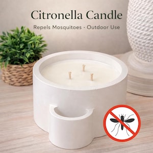 Citronella Soy Candle: White Plaster Vessel, Natural Mosquito Repellent