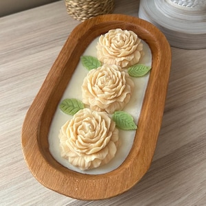 Wooden Bowl Candle: Handmade Soy Wax Flower Candle