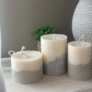 Bougie de soja minimaliste en béton | Décoration d'intérieur moderne | Bougie en béton rustique | Cire de soja écologique | Idée cadeau pour la maison | Décoration esthétique terreuse