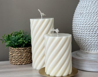 Swirl Pillar Candle: Minimalistic Home Decor, Soy Wax Home Accent