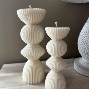 Sculptured Ribbed Candle | Pillar Candle| | Home Decor | Wedding decor | Striped Aesthetic Candle | Living room decor |Housewarming gift