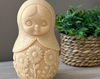 Matryoshka Candle – Russian Doll Soy Wax Candle, Floral Babushka Decor, Unique Gift for Her, Handmade Natural Wax Figurine Candle