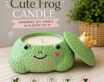 Portavelas con forma de rana adorable, vela de soja hecha a mano, decoración original para el hogar, regalo para ella, regalo para amantes de las ranas