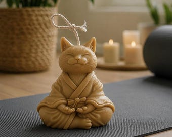Meditate Cat Candle, Cat Lover Gift, Handmade Soy Wax Candle, Meditation Decor, Yoga Gift, Spiritual Home Decor