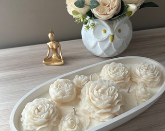 Large Peony Soy Wax Candle Boat: Handcrafted Floral Home Decor