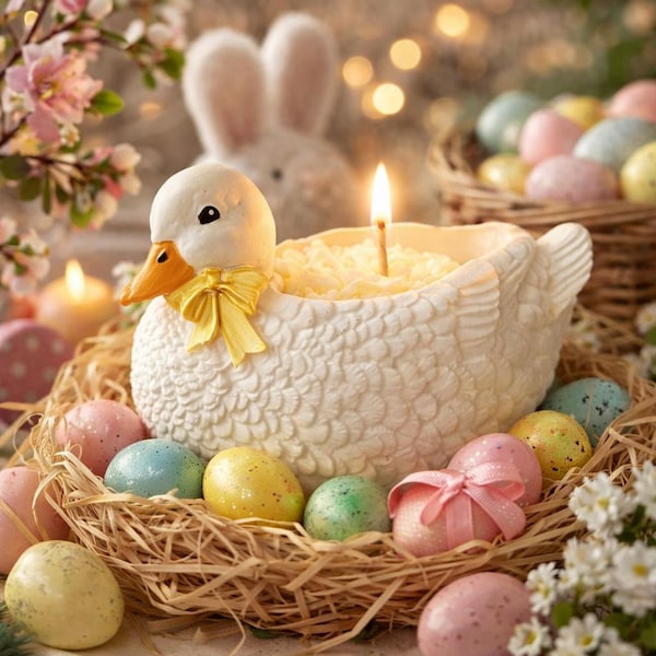 Duck Soy Wax Candle: Farmhouse Easter Decor, duck shaped vessel