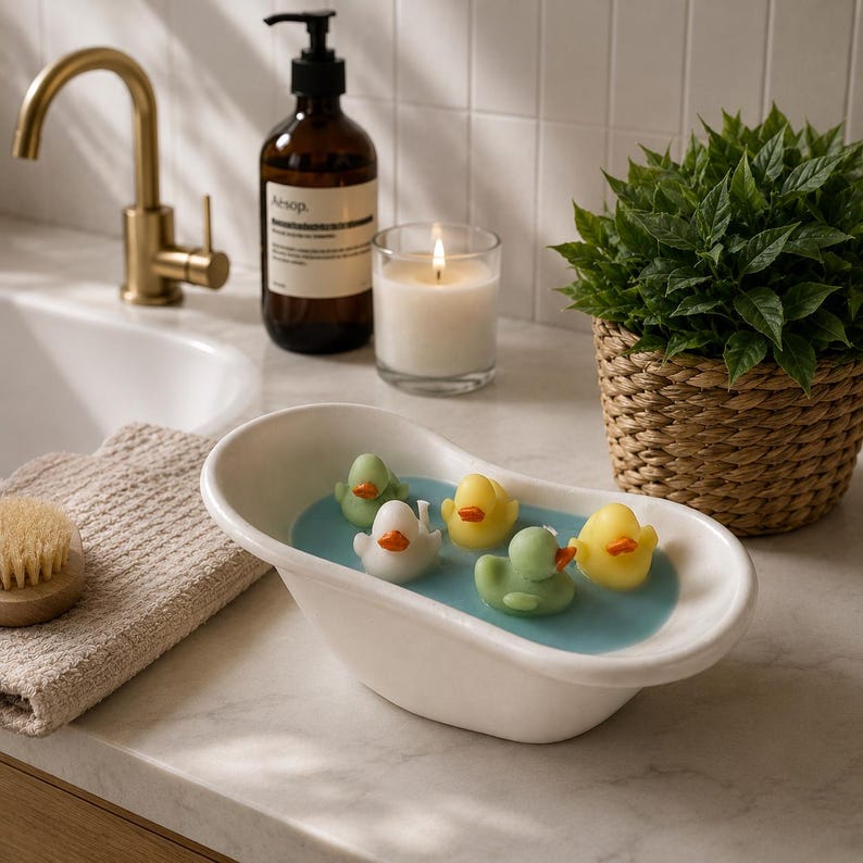 Duckling Bathtub Candle, Cute Soy Wax Candle, Bathroom Decor, Housewarming Gift, Spa Gift for Her, Novelty Candle, Duck Lover Gift image 2